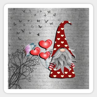 Gnome Lover Holding Heart Balloons, Cute Butterflies and Gnomes Valentines Day Sticker